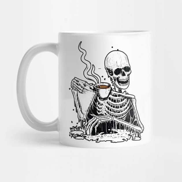 Cute Skeleton Drinking Coffee by reedae